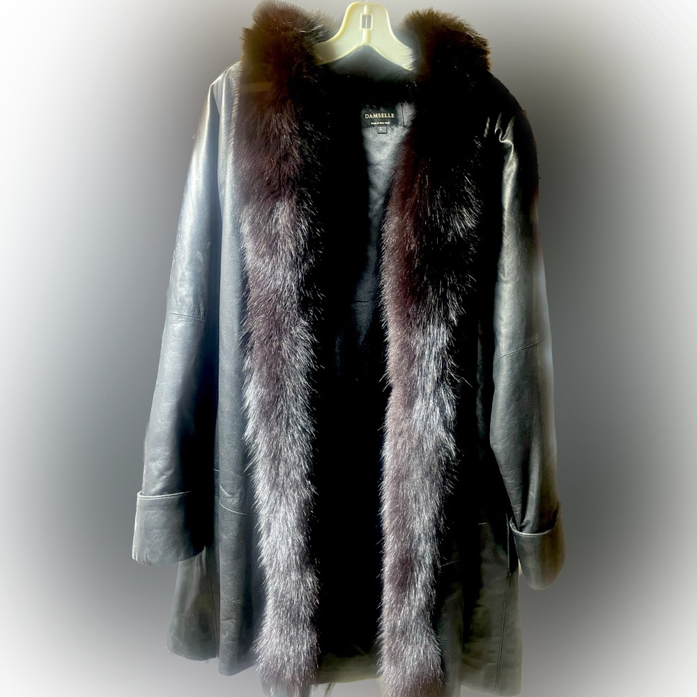 Women’s Leather Coat w/Mink Size L Damselle Made in New York